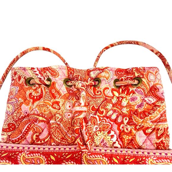 Vera Bradley Sherbet Pink Drawstring Backsack Front Pocket Floral Quilt Retired - Picture 3 of 7